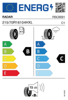 EU-label voor RADAR RPX800 PLUS