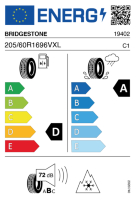 EU-Reifenlabel für BRIDGESTONE A005 EVO WEATHER CONTROL 205/60 R16 96V